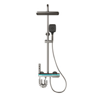 Robinet thermostatique carré moderne en cuivre brossé gris anthracite avec pommeau de douche pressurisé effet pluie pour salle de bain