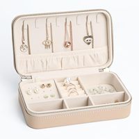 Petite boîte à bijoux en cuir pour femmes, organiseur de bijoux portable pour voyage, étui de rangement pour colliers, bagues et boucles d'oreilles, boîte cadeau abricot