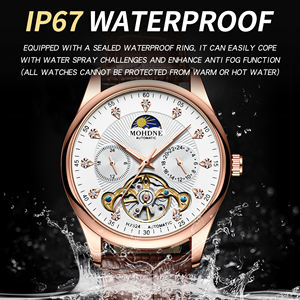 Montre mécanique automatique à tourbillon pour homme, style décontracté, cadran à aiguilles lumineuses, bracelet en cuir, résistante à l'eau 30M - Product Image 4