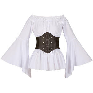 Chemise à volants smockée à la taille, style bohème, <span class=keywords><strong>pirate</strong></span>, femme, médiévale, victorienne, avec ceinture, ensemble WDEC-025, toute nouvelle collection 2024 - Product Image 1