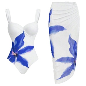 Traje de baño de una pieza de gasa para mujer 2026 con tirantes sexys, estampado floral, ajuste ceñido, que realza la cadera, vestido de playa, pareo - Product Image 2