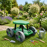 Chariot de jardinage en plastique à quatre roues, hauteur réglable, siège pivotant avec dossier, capacité de 100 kg, conteneur roulant durable