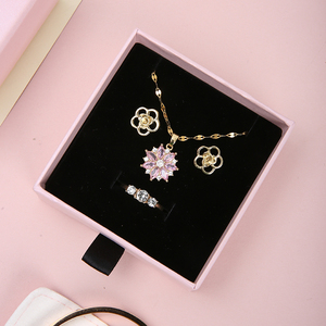 A1 rosa piccolo orecchino collana pacchetto di cartone cassetto di carta regalo portagioie moda gioielli regalo Set scatola scatola - Product Image 2
