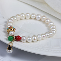 Bracelet tendance pour femme en alliage, perles d'eau douce blanches en forme de pomme de terre, perles espacées en or placer, rubis et saphirs, qualité AA, passe-partout