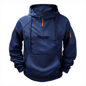 <b>Men</b> <b>Black</b> Quarter Zip Hoodie Raglan Sleeve Knitted Polyester Breathable Casual Autumn Wear Front Pocket Design Regular Fit - Product Image 5
