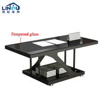Table à café et à thé en acier au design moderne avec plateau en verre trempé, facile à nettoyer, durable, noire, pour la maison ou le bureau, garantie 1 an