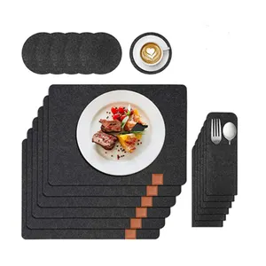 친환경 미끄럼 방지 펠트 Placemats 내열성 장소 매트 6 라운드 컵 받침 6 칼 붙이 가방 6 Placemats 세트