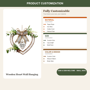 Ghirlanda a Cuore in Legno Bianco Invecchiato, Fiocco in Tela Rustico <span class=keywords><strong>da</strong></span> Appendere, Decorazione per la Casa, Ingrosso OEM, Arte Murale in Legno - Product Image 4