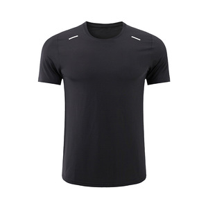 T-shirts de sport pour hommes, col rond, respirants, séchage rapide, pour la gym, le jogging et l'entraînement, en jersey, denim, compression, couleur unie, 220g, sans logo - Product Image 1