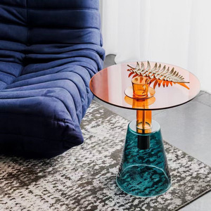 Transparent Colored <b>Glass</b> Coffee <b>Table</b> Tempered <b>Glass</b> Top Light Luxury Design Living Room <b>Side</b> <b>Table</b> - Product Image 2