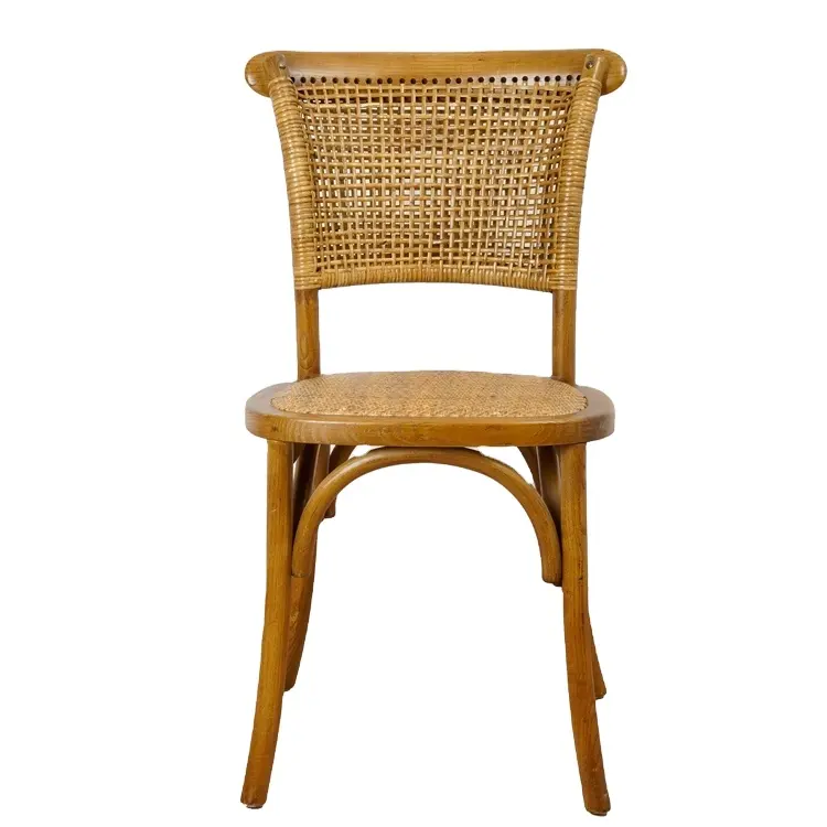 Commercio all'ingrosso di legno impilabile schienale in Rattan e sedile in Rattan sedia da sala da pranzo in legno usato banchetto sedie da pranzo con schienale in Rattan antico