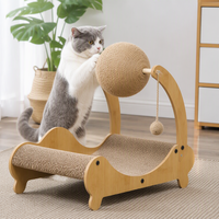 Chaise longue de luxe 3-en-1 en bois pour chat, mini chaise de plage avec griffoir, jouet, balle, hamac surélevé lavable, en carton