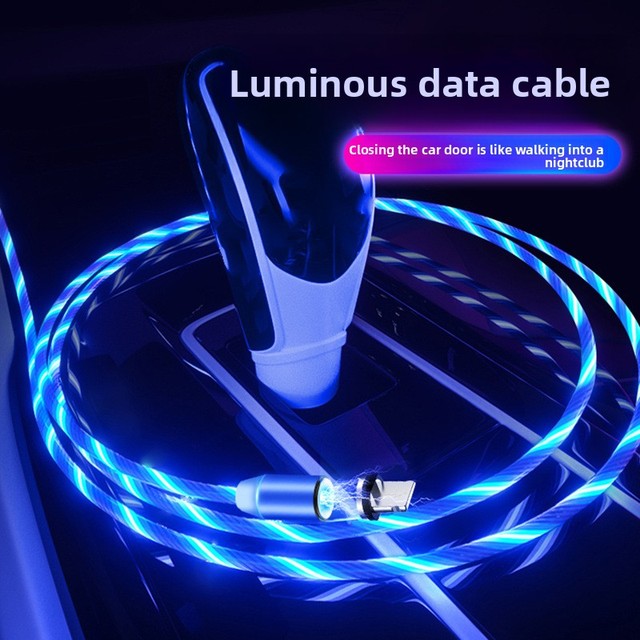 Universal Magnetic 3-in-1 Flowing LED Type-C Cable Neon Glow Streamer Charging Data Transfer Cord for Car Interior 8-Pin Port