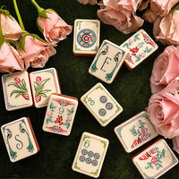 Ubin Mahjong Pola Bunga Elegan Gaya Tradisional, Permainan Akrilik untuk Hiburan Rumah, Koleksi Hadiah