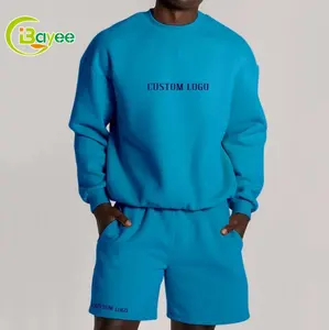 Progetta le tue tute da ginnastica in pile di cotone tuta sportiva da uomo Logo personalizzato felpa con cappuccio oversize girocollo e pantaloncini Set tute da ginnastica