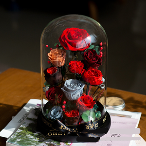 2024 san valentino Bouquet di fiori secchi con copertura di vetro vera rosa fiori conservati In cupola di vetro - Product Image 2