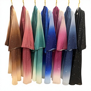 Dubai XXL <b>Modest</b> Islamic Women's Ombre Effect Chiffon Kimono Abaya Hijab <b>Set</b> Glitter Silk Long Elegant Custom Made Larger Sizes - Product Image 1