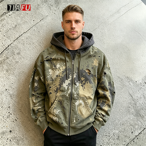 Heavyweight Fleece 480gsm <strong>Men's</strong> DTG Printed Zip up <strong>Hoodie</strong> Distressed Boxy Vintage Streetwear Hip Hop <strong>S</strong>-3XL Bulk Custom Graphic - Product Image 2