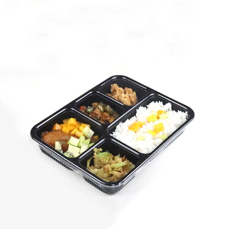 Hot Sale Rectangular Meal Prep Food Storage Containers Takeaway Microwavable Plastic Bento Lunch Box 5 compartment with lids