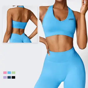 2024 ropa de Yoga sin costuras mujeres cuello bajo acolchado Push Up Sujetador deportivo agregar LOGO espalda descubierta entrenamiento activo gimnasio sujetador