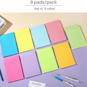กระดาษโน้ตแบบมีเส้นขนาดใหญ่ 4x6 นิ้ว 9 สีสดใส แผ่นโน้ตแบบมีกาวในตัว สำหรับสำนักงานและโรงเรียน - Product Image 5