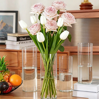 Vase en verre transparent décoratif extra large de luxe, vases cylindriques en verre modernes pour la décoration de la maison