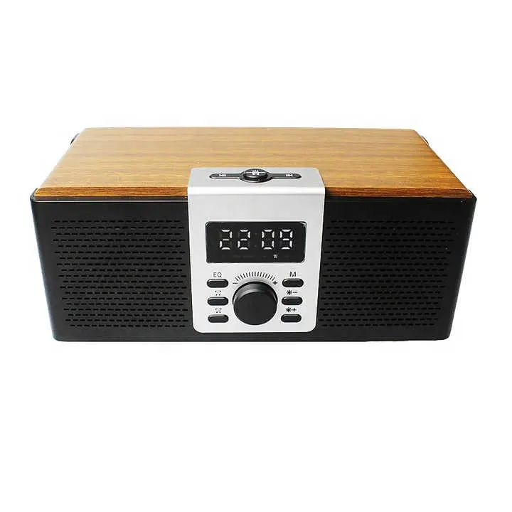 Sound box caixa de som reloj de alarma altavoz parlantes con reloj bocina outdoor partybox retro wood clock speaker blue tooth