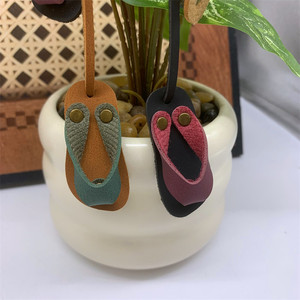 Leather flip-flop shaped <b>bag</b> <b>charm</b>, vintage flip-flop <b>bag</b> accessory rope, tassel keychain leather pendant - Product Image 4