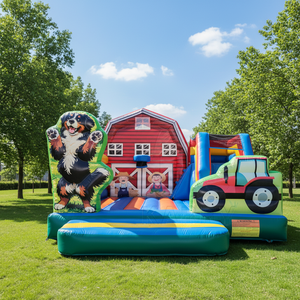 Casa de Brinco Inflable con Tobogán Temática de Granja, Combo Inflable Comercial de Tractor y Granero para <span class=keywords><strong>Alquiler</strong></span> en Fiestas Infantiles - Product Image 1