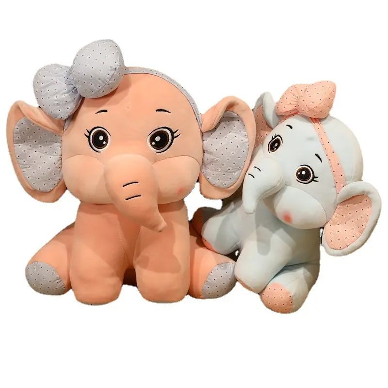 New cute elephant plush toys simulation bow elephant doll children's birthday gift wholesale