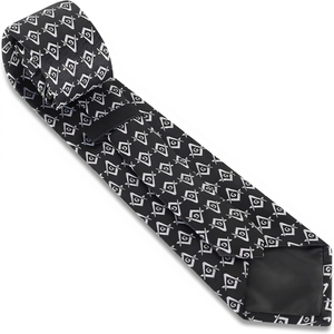Cravate en soie noire classique de qualité supérieure avec motif géométrique maçonnique blanc pour tenue de cérémonie professionnelle - Product Image 1