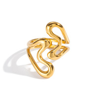 Bague ouverte à motif géométrique pour femme en acier inoxydable plaqué or 18 carats PVD, style moderne minimaliste, ajustable, pour usage quotidien, cadeau élégant