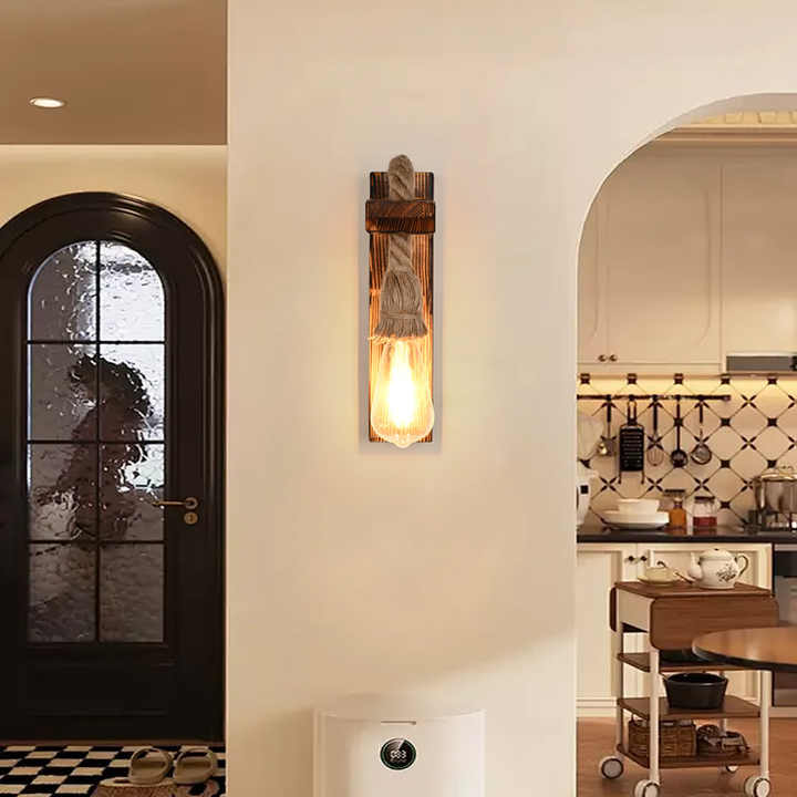 American Style Rural Creative Lighting Fixtures Retro Restaurant Coffee Shop Studio Bar Solid Wood Hemp Rope Wall Lamp