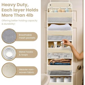 Over The Door Organizer 5 <b>Shelves</b> 8 Pockets <b>Hook</b> Type Storage Behind Door Wall Mount Non Woven Fabric 33x15x85cm - Product Image 3