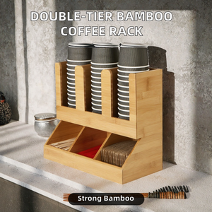 Organizzatore da <span class=keywords><strong>Cucina</strong></span> a Due Livelli in Bambù, Porta Tazze e Condimenti Multifunzione da Bancone, Design Moderno - Product Image 2