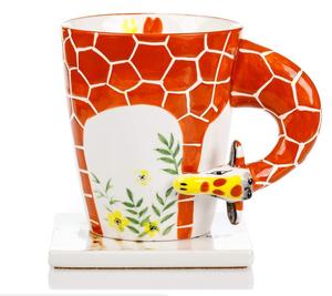 Taza <span class=keywords><strong>de</strong></span> jirafa con posavasos, taza <span class=keywords><strong>de</strong></span> café <span class=keywords><strong>de</strong></span> jirafa, cerámica, con posavasos, novedad única hecha a mano - Product Image 1