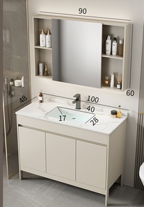 Cream Style Modern Floor Standing Water Resistant Aluminum Bathroom Cabinet Set with Integrated Ceramic Wash Basin Vanity Combo - Product Image 5