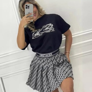 Luxury Women Casual Above Knee Short Sleeve Short Skirt Two-piece <b>Set</b> 100% Cotton Summer - Product Image 3