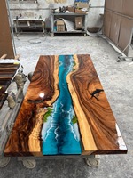Table de Bureau et de Salle à Manger en Bois Massif et Résine Époxy Type « Rivière » – Vente Flash