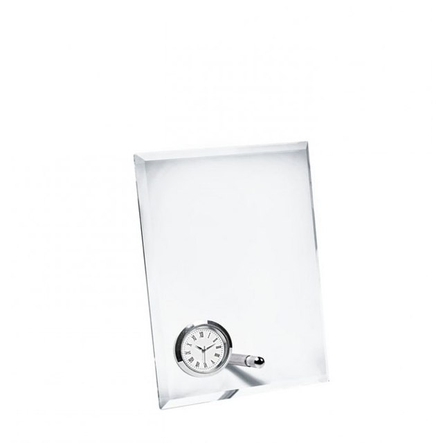 Glass Wall Clock Vertical 130x170x10mm With Silver Frame And Roman Numerals