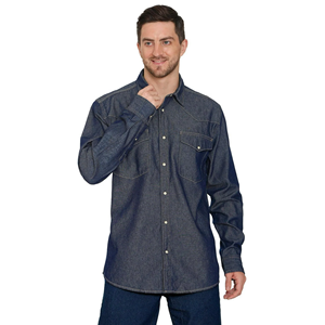 Chemises en denim lavées pour hommes, personnalisées, anti-froissement, de haute qualité, douces, décontractées, coupe ajustée, boutons recouverts - Product Image 5