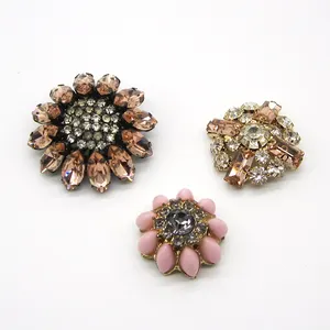 Chinese factory handmade customize rhinestone flower button rose metal shell button with shank