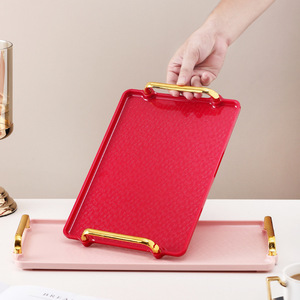 Plateau rectangulaire de style européen de luxe poignée plateau de tasse à thé domestique salon de beauté plat de plaque commerciale avec motif de plante - Product Image 3