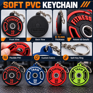พวงกุญแจแผ่นน้ำหนักบาร์เบล PVC แบบนิ่มสั่งทำพิเศษ สำหรับกระเป๋าออกกำลังกาย การฝึกกีฬา และของขวัญส่งเสริมการขาย รับผลิตแบบ OEM ODM - Product Image 4