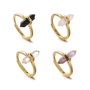 Cliodbeds棱形玫瑰石英紫水晶天然宝石戒指可调节女性石环