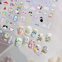 Stiker Dekorasi Kuku TSZS Motif Kartun Tanaman Bunga Lily of the Valley Bunga Matahari Daisy Pentas Kupu-kupu Pita Anjing Kucing Ceri