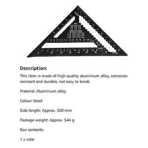 Règle triangulaire métrique en alliage d'aluminium de 7 pouces 12 pouces Rapporteur de menuisier Mesure carrée industrielle OEM - Product Image 4
