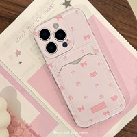 Étui de téléphone coréen mignon rose avec porte-cartes pour iPhone 17 Air 16 15 14 13 12 11 Pro Max X XR Plus, coque souple antichoc avec portefeuille