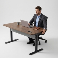 Bureau de direction moderne en forme de L avec système de double moteur dissimulé, surface en bois extensible et structure en fer
