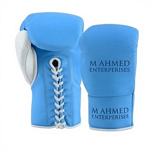 Guantes de Entrenamiento Transpirables de Cuero Azul que Absorben la Humedad, Correa de Muñeca Ajustable con Gancho y Bucle, Artes Marciales - Product Image 2